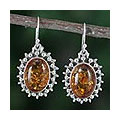 Amber dangle earrings, 'Honey Drops' (India)