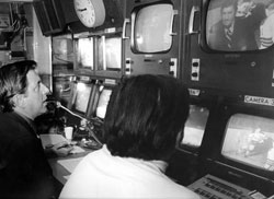 George Retzlaff in the Hockey Night in Canada broadcast studio